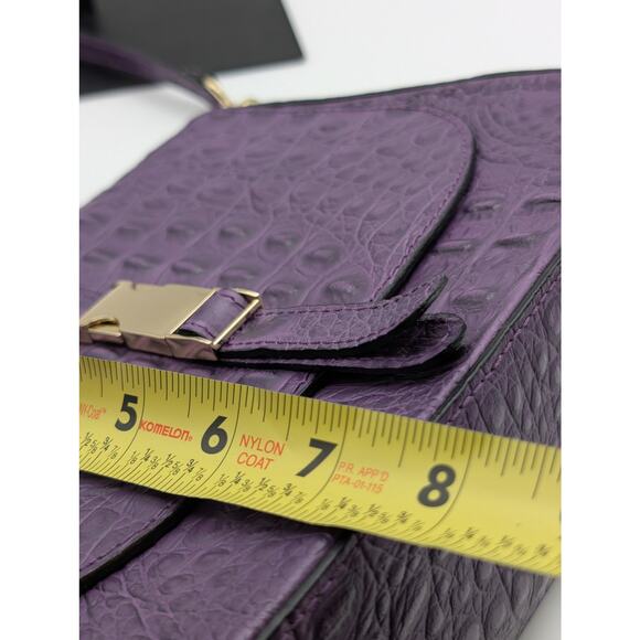 Firenze Italy Purple Leather Croc Embossed Long Strap/Short Strap Shoulder Bag - Picture 14 of 16